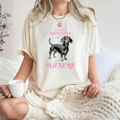 Ollie's: "Easily Distracted By Wieners" - 100% Cotton Graphic T-Shirt