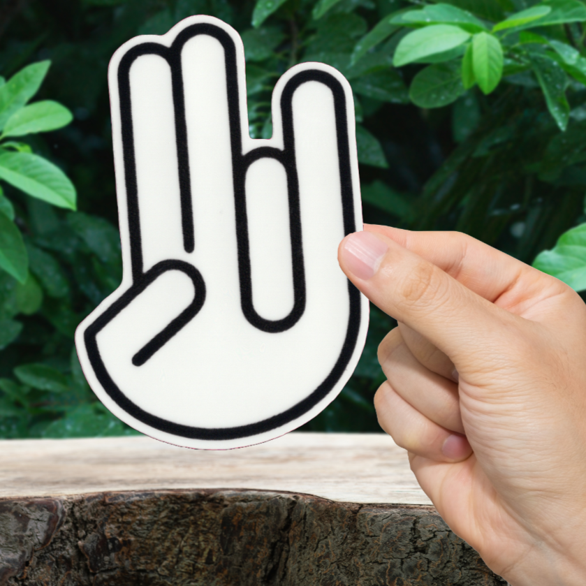 Durable vinyl die-cut 2 in 1 finger gesture Sticker.