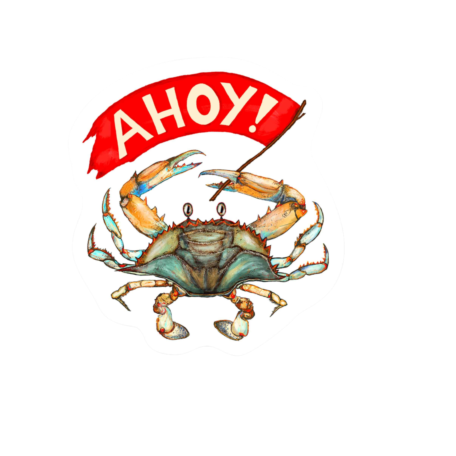 Durable vinyl, die-cut Ahoy Crab Sticker
