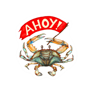 Durable vinyl, die-cut Ahoy Crab Sticker