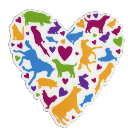 Durable vinyl die-cut Heart With Animals Sticker