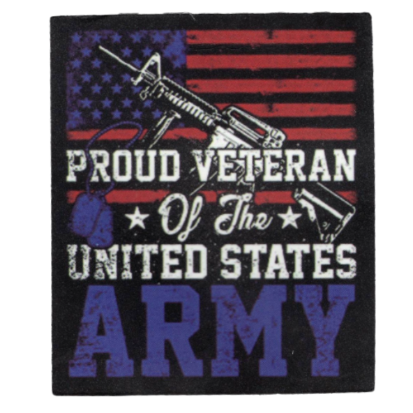 Proud Veteran of the United States Army patch with American flag design on a white background