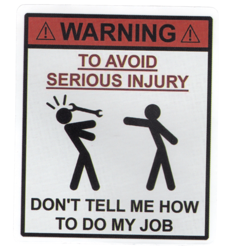 Warning sign with stick figures and text on a Avoid Injury on a white background