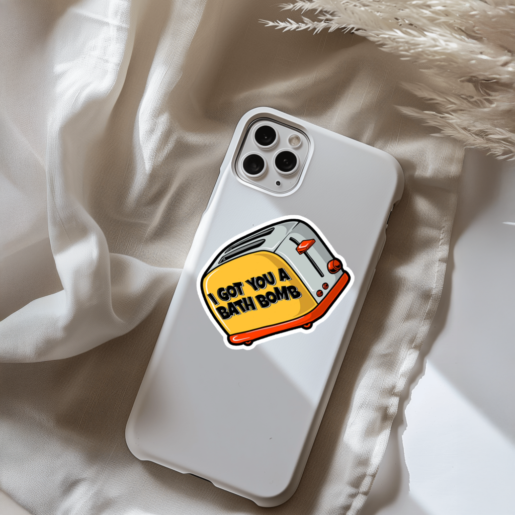 Durable vinyl die-cut Bath Bomb Toaster Sticker.