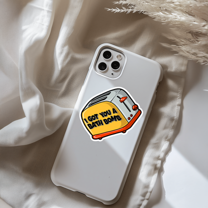 Durable vinyl die-cut Bath Bomb Toaster Sticker.