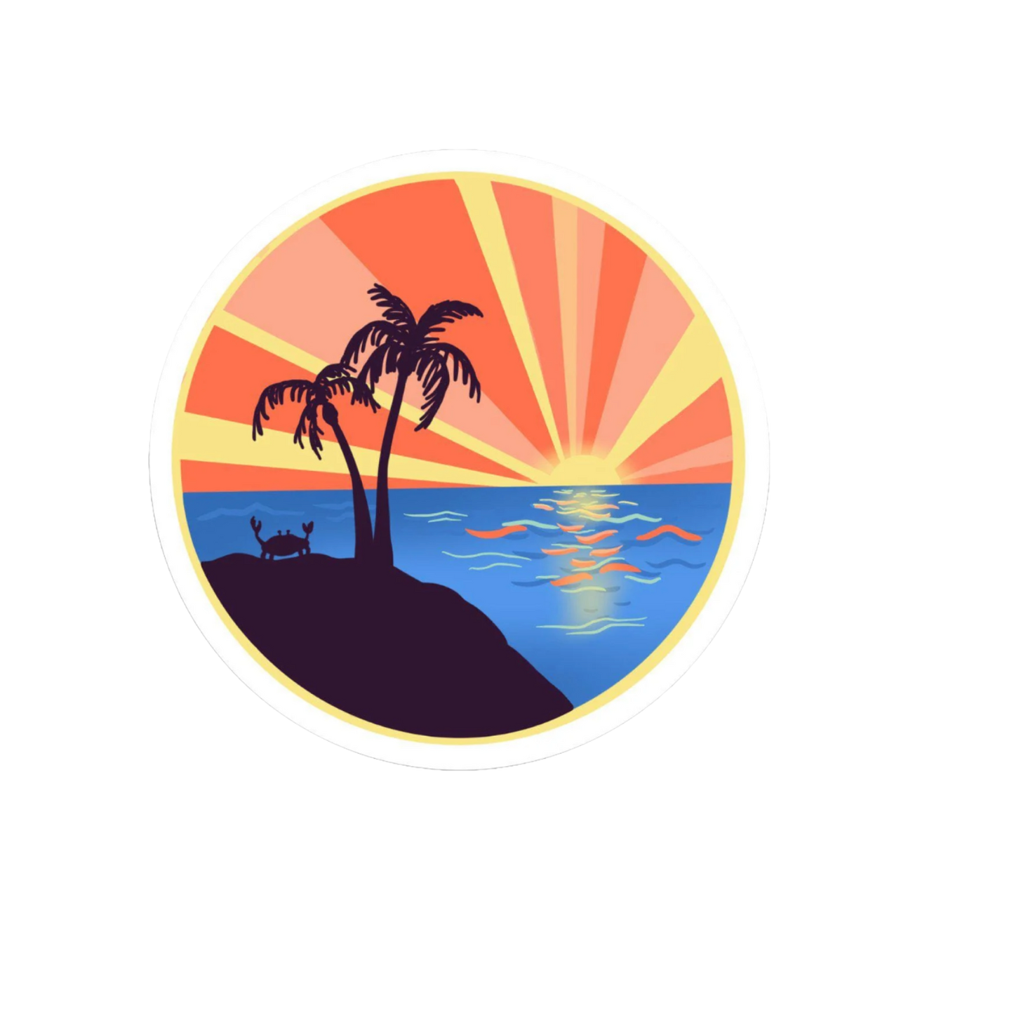Durable, die-cut Beach Crab Sunset Sticker