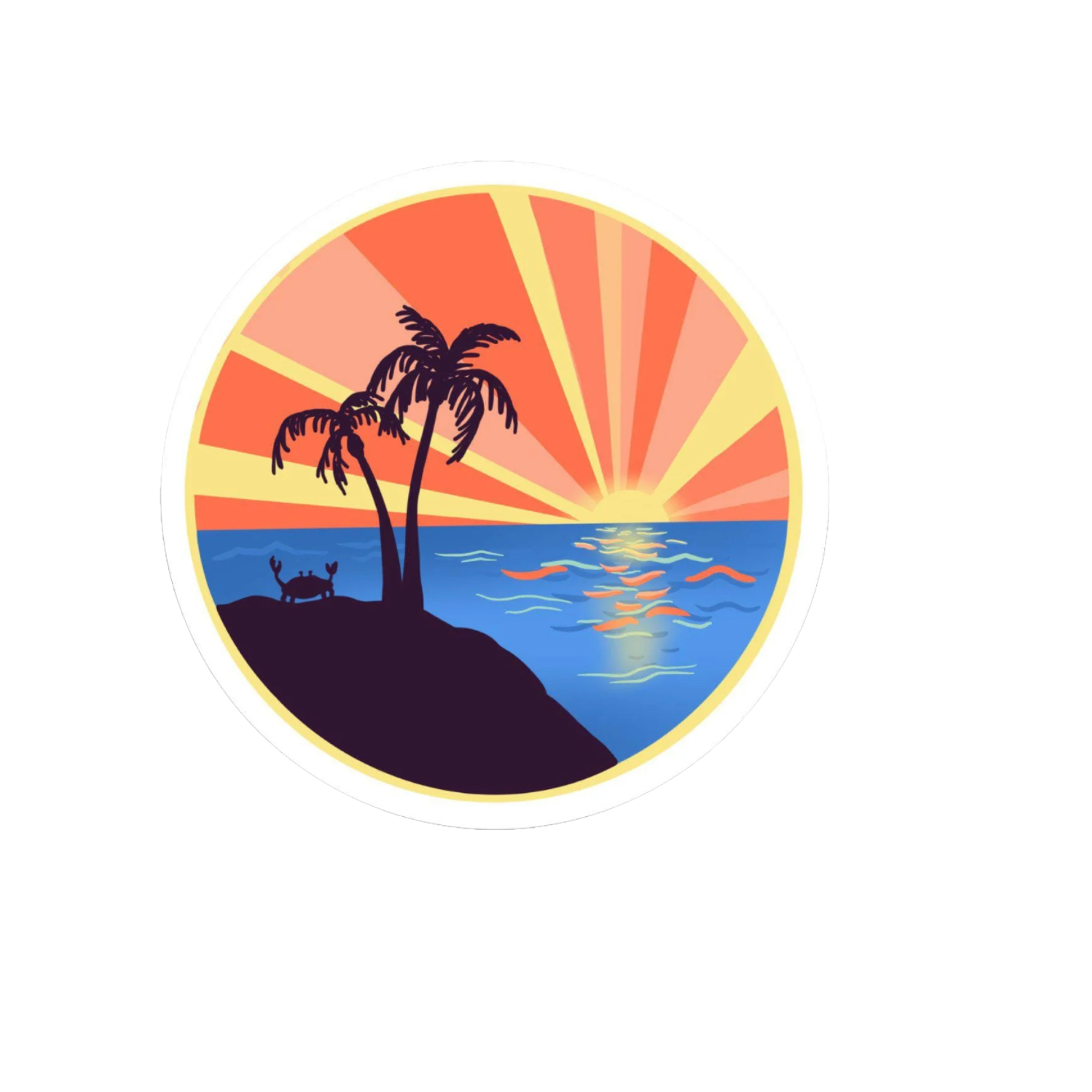 Durable, die-cut Beach Crab Sunset Sticker