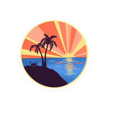 Durable, die-cut Beach Crab Sunset Sticker