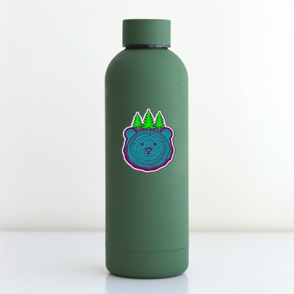Durable vinyl die-cut Bear Shaped Stump Sticker with trees