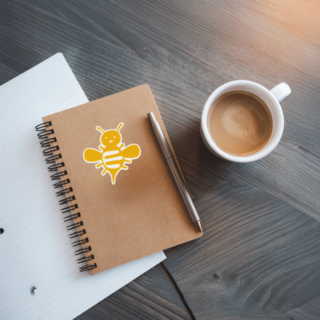 Durable vinyl. die-cut, yellow Bee Sticker