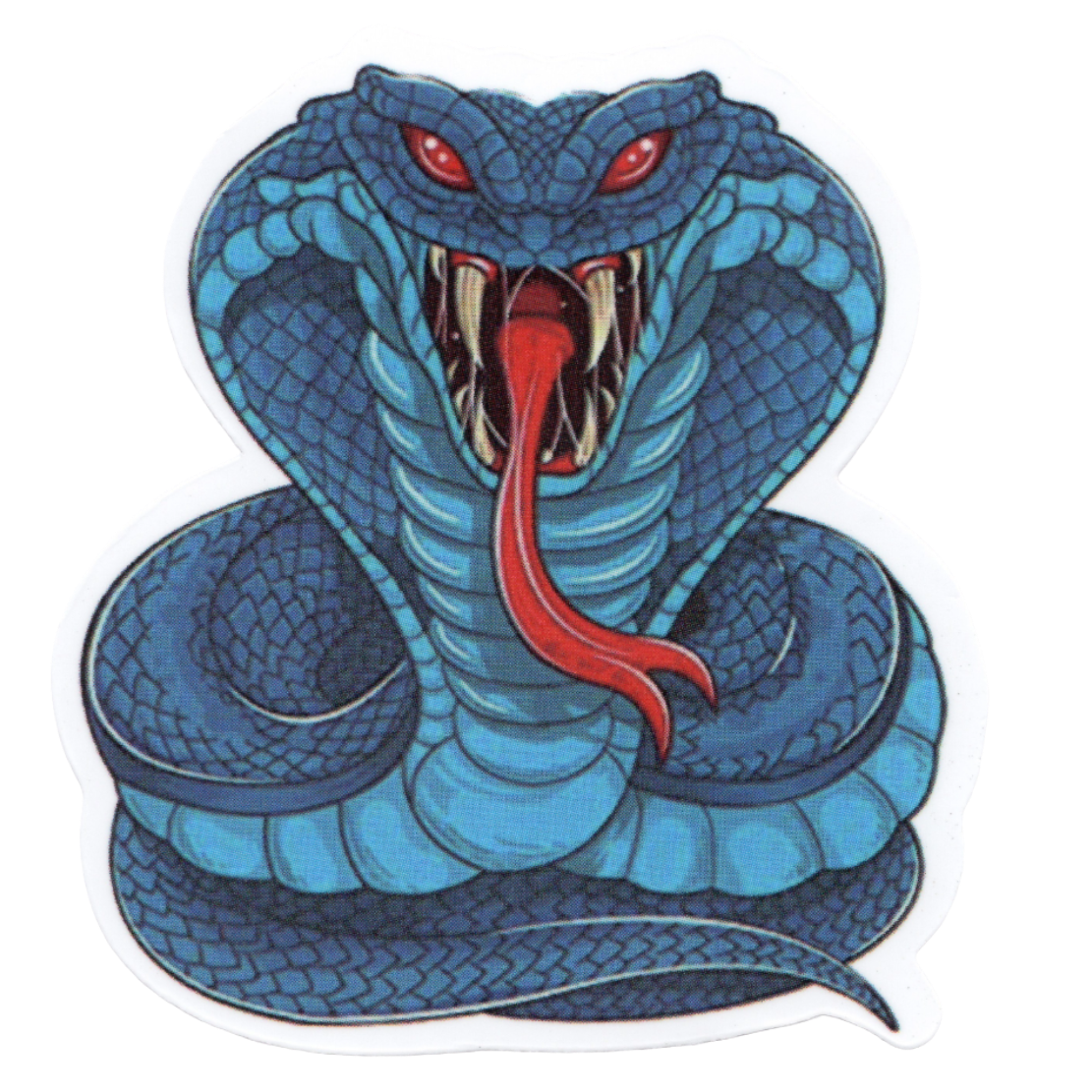 Blue Cobra with red eyes and tongue on a white background