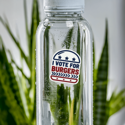 Durable, vinyl, die-cut, I Vote For Burgers Sticker