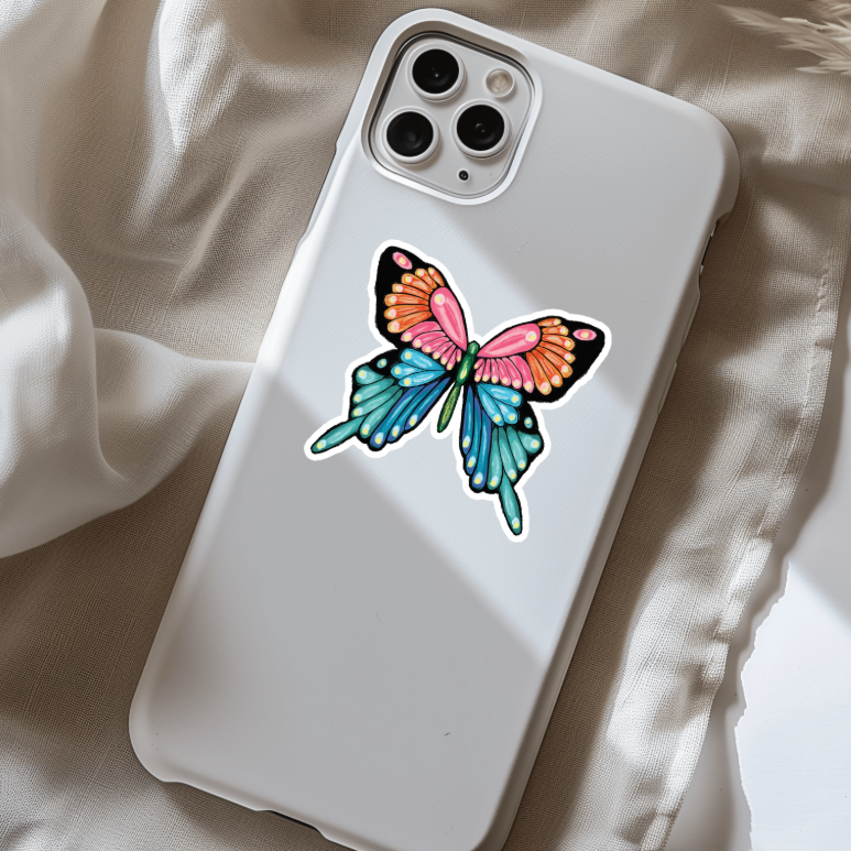 Durable, vinyl, die-cut, Pastel Butterfly Sticker.