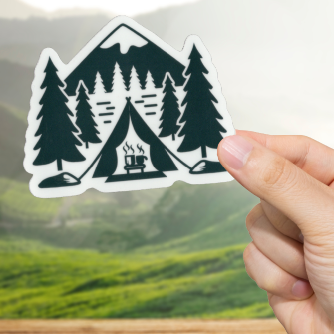 Durable, vinyl, die-cut, Campsite Sticker