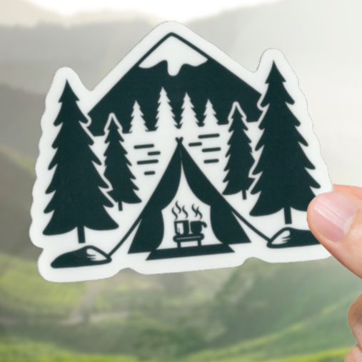Durable, vinyl, die-cut, Campsite Sticker