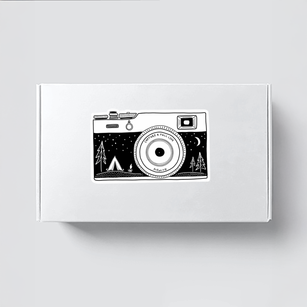 Our Camping Camera Sticker! unique, high-quality, vinyl die-cut, sticker.