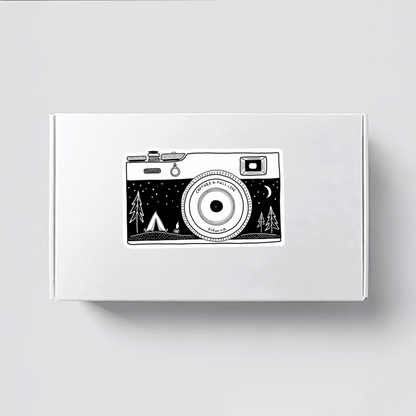 Our Camping Camera Sticker! unique, high-quality, vinyl die-cut, sticker.