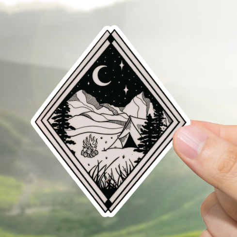 Durable, vinyl, die-cut, Campsite Diamond Sticker.