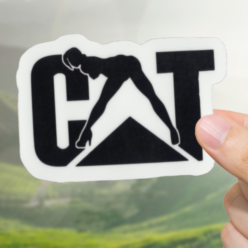 Durable, vinyl, die-cut, Cat Equipment Sticker.