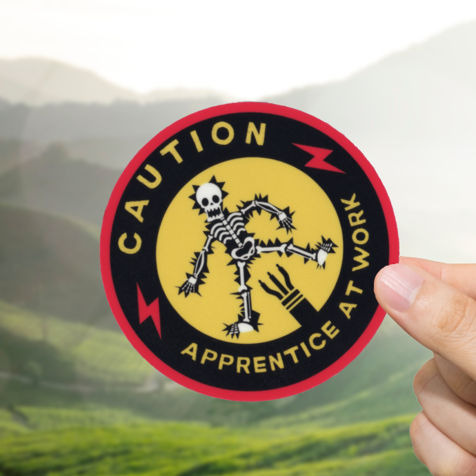 Durable, vinyl, die-cut, Caution Apprentice At Work Sticker – Ollie's