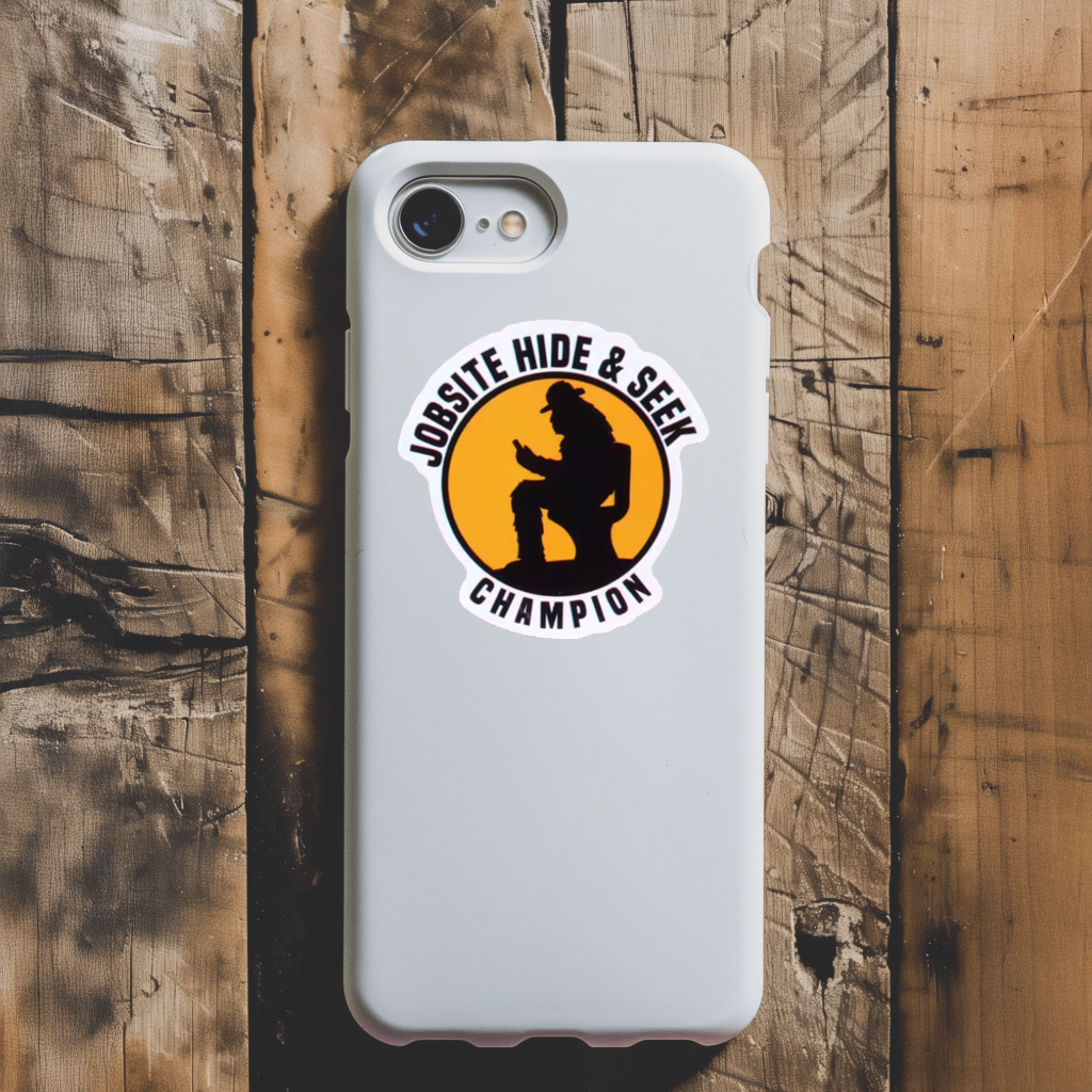 Durable, vinyl, die-cut, Jobsite Hide &amp; Seek Champion Sticker.