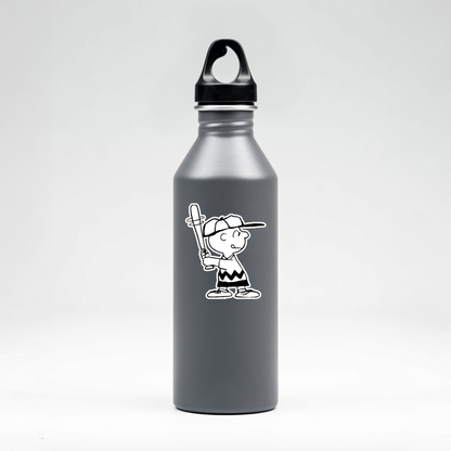 Durable vinyl, die-cut Charlie Brown Baseball Sticker.