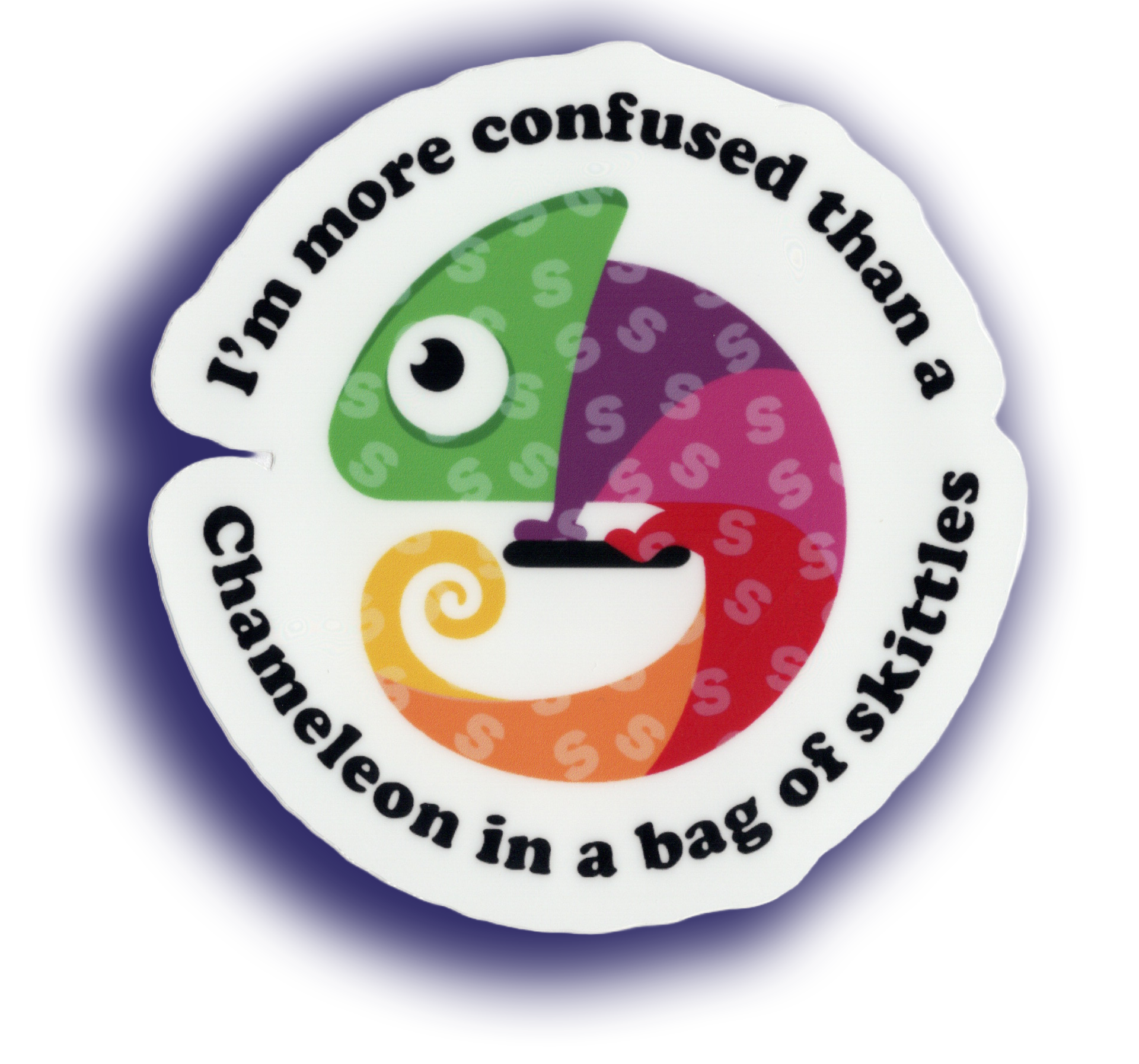 Durable vinyl, die-cut Confused Chameleon Sticker