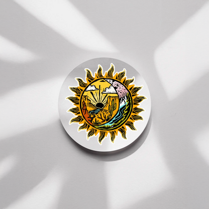 Durable vinyl, die-cut Desert Sun Sticker.