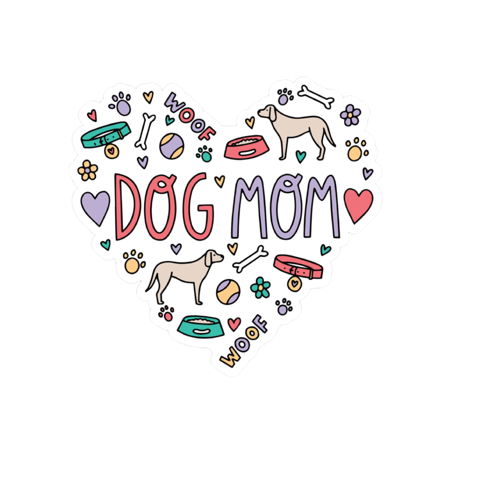 Durable, die-cut Dog Mom Heart Sticker