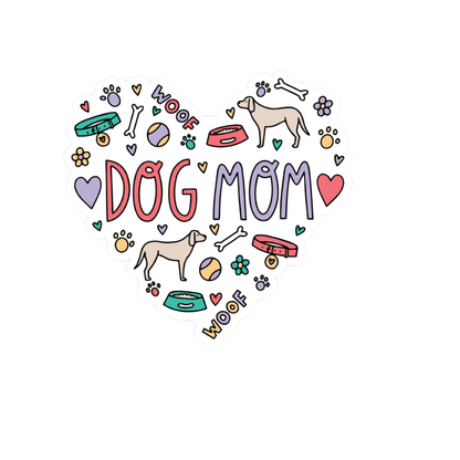Durable, die-cut Dog Mom Heart Sticker