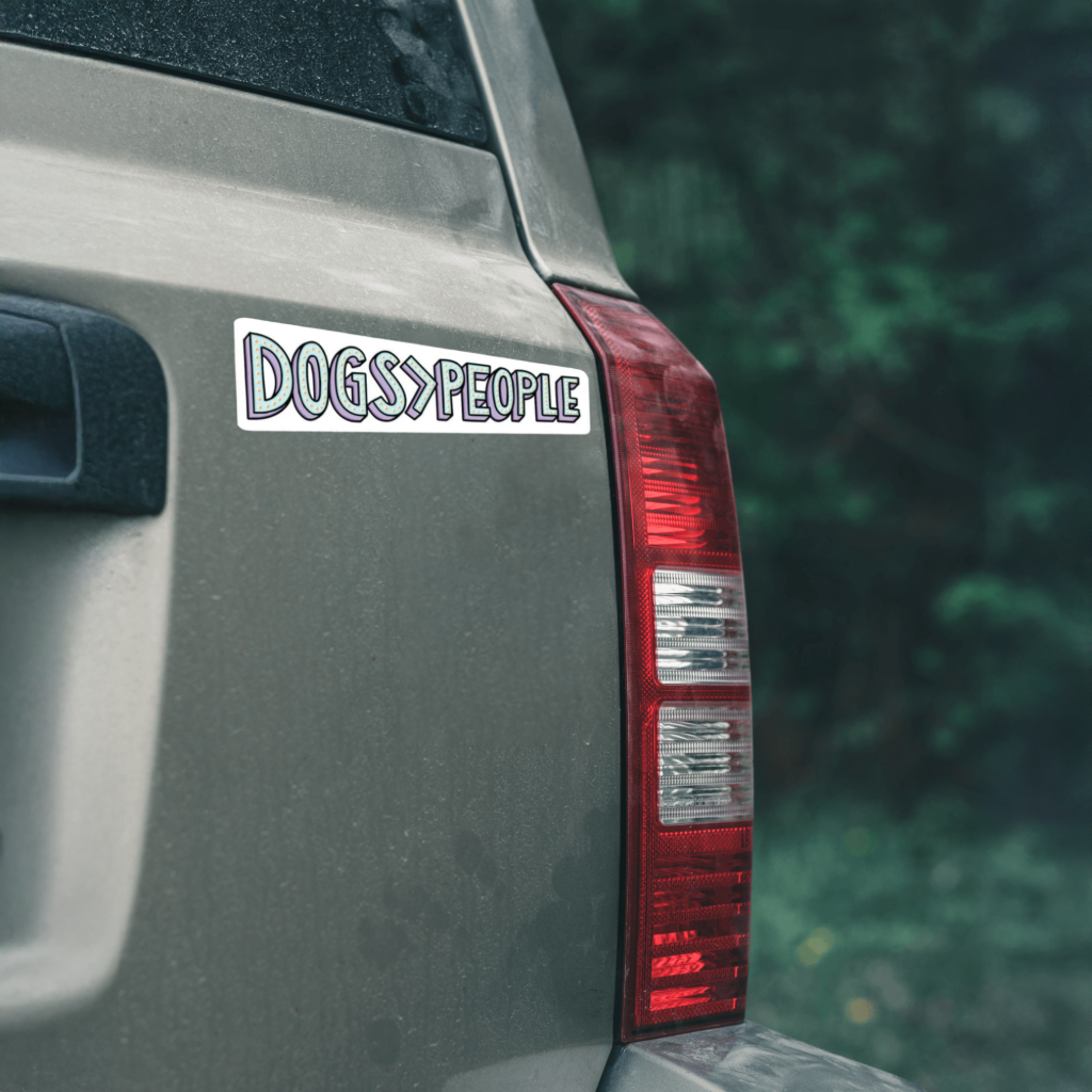 Durable, vinyl, die-cut, Dogs Over People Sticker.
