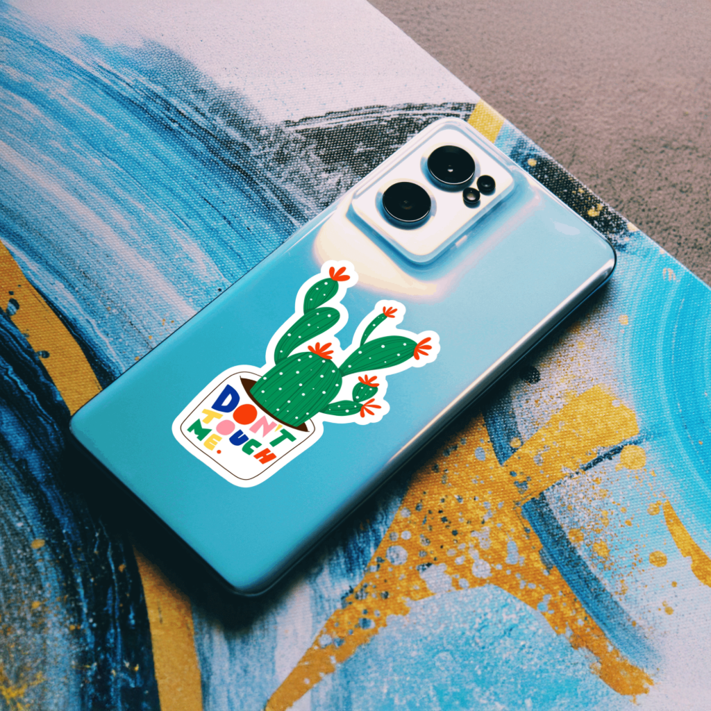 Durable, vinyl, die-cut, Don't Touch Me Sticker.