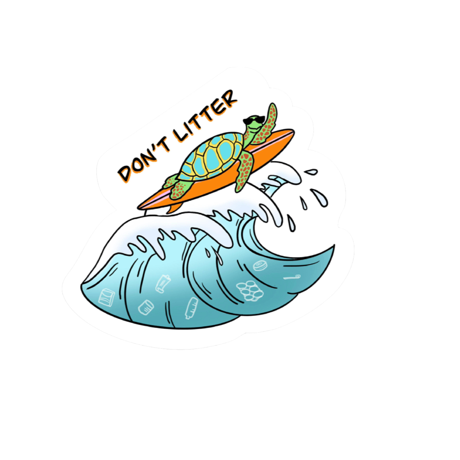 Durable, die-cut Don't Litter Turtle Wave Sticker