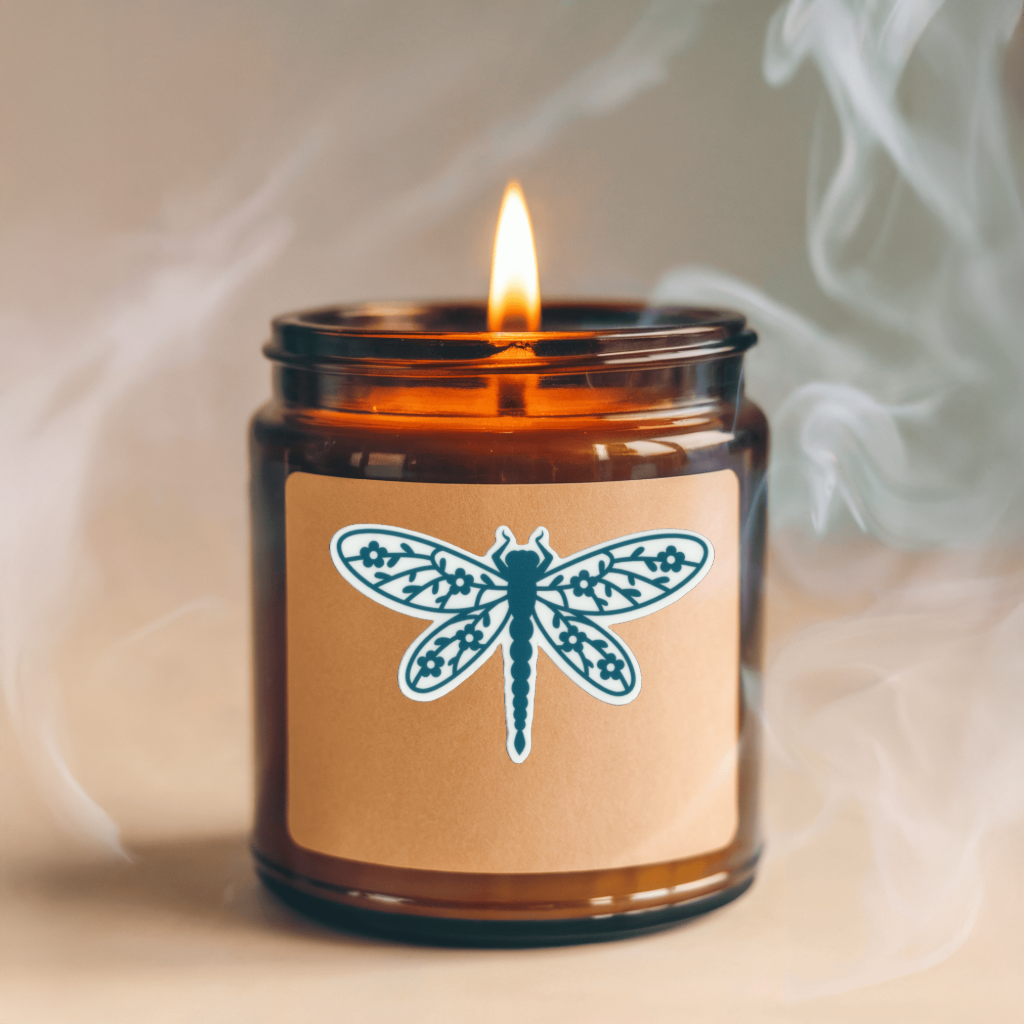 Durable vinyl, die-cut Green Flowered Dragonfly Sticker