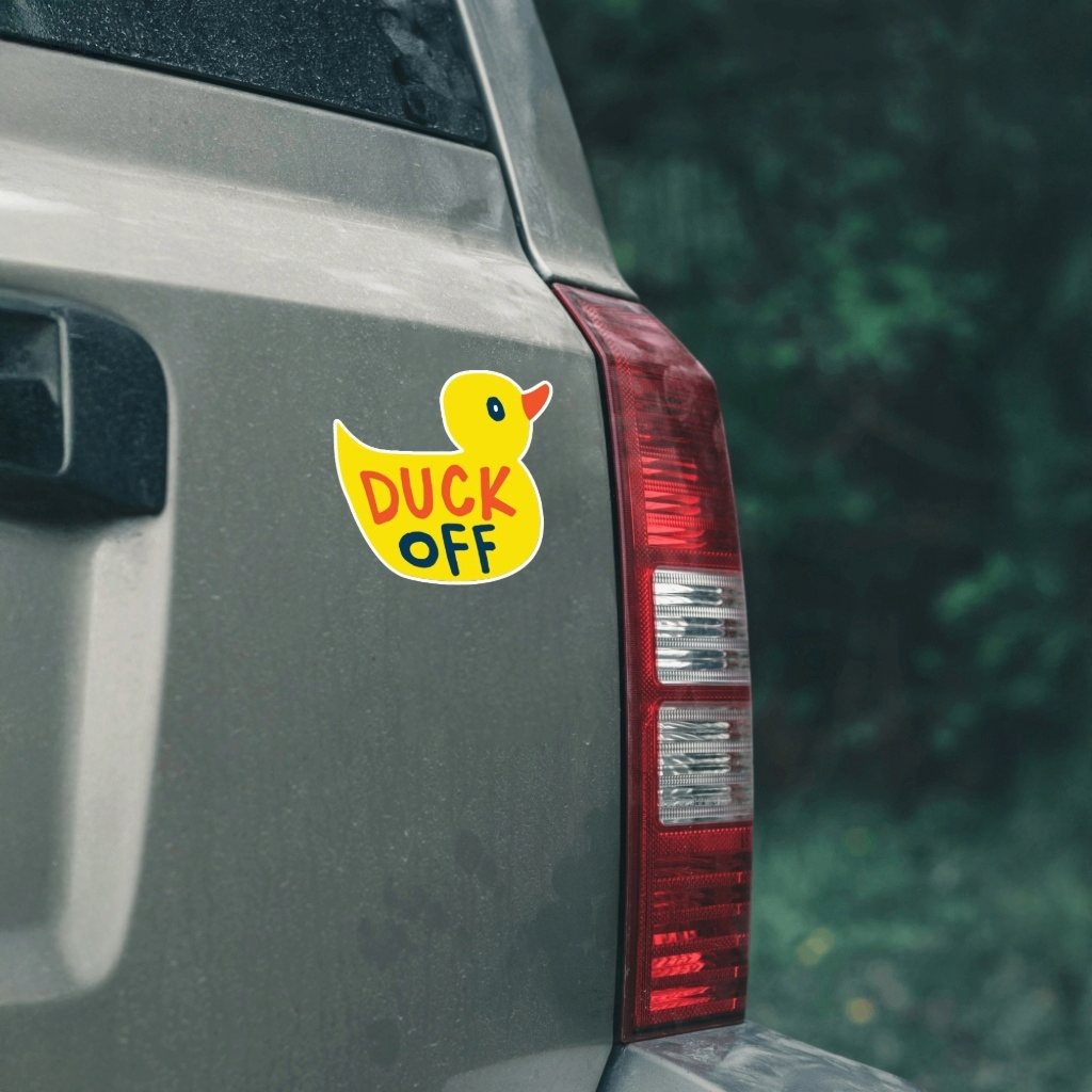 Durable, vinyl, die-cut, Duck Off Sticker.