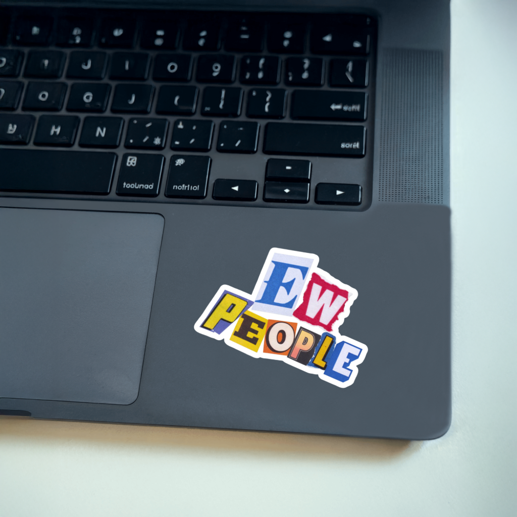Durable, vinyl, die-cut, EW People Sticker.