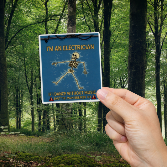 Durable, vinyl, die-cut, Electrician Dance Without Music Sticker.