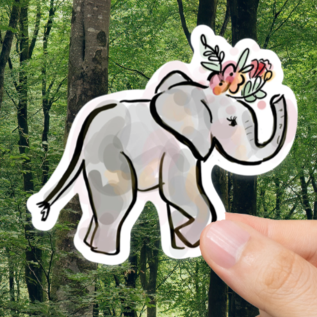 Durable, vinyl, die-cut, Pastel Baby Elephant Sticker.