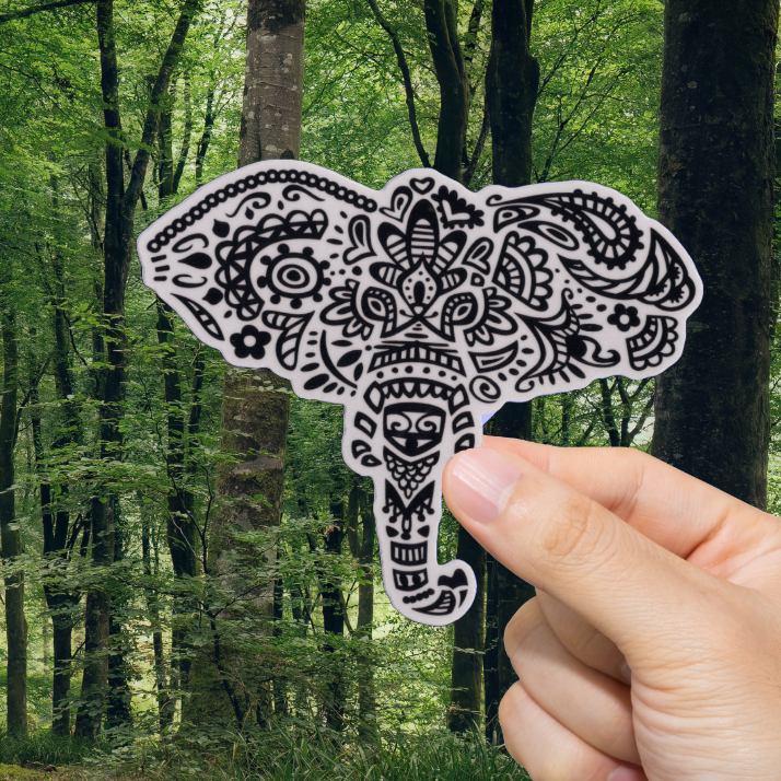 Durable, vinyl, die-cut, Decorative Elephant Sticker.