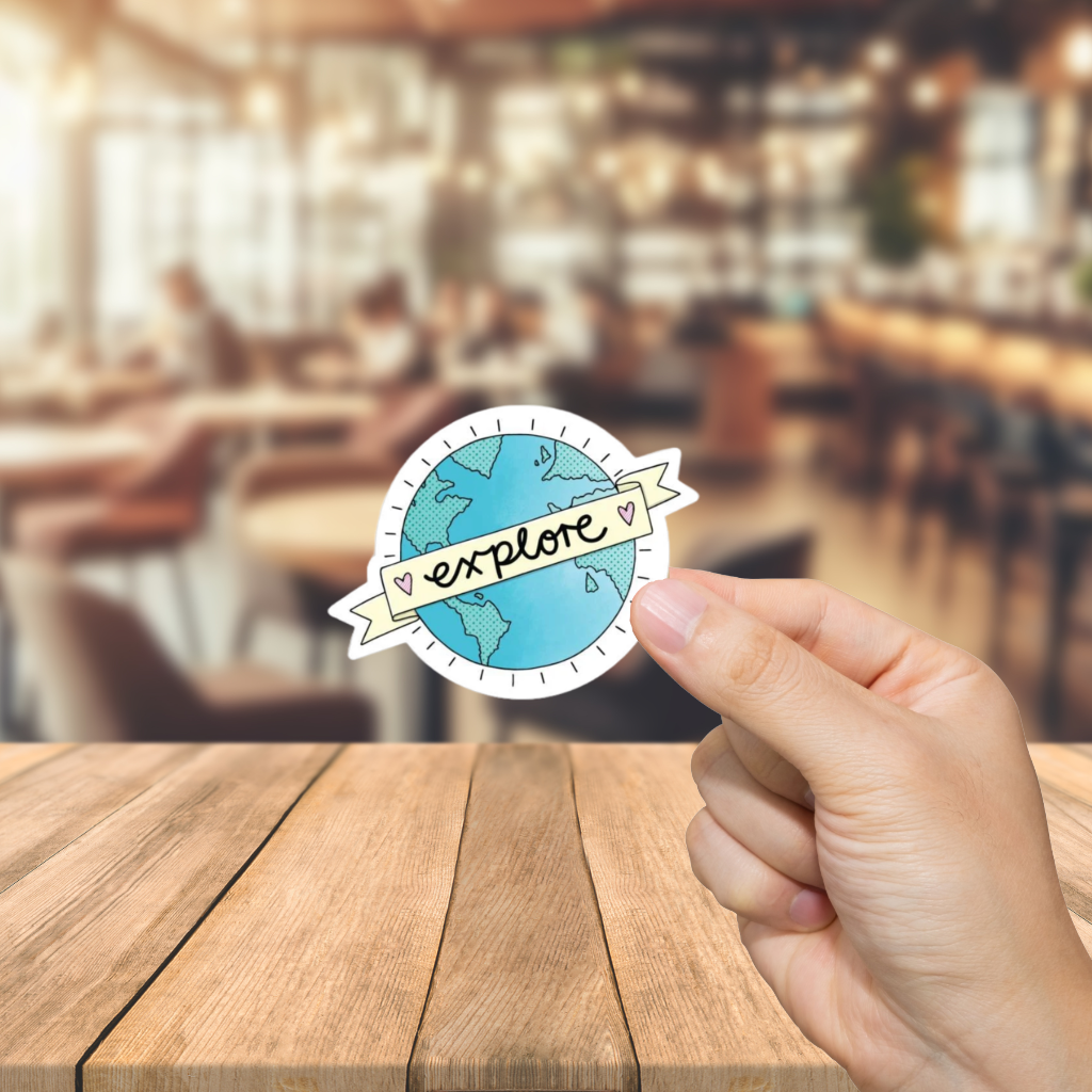Durable, vinyl, die-cut, Explore Earth Sticker