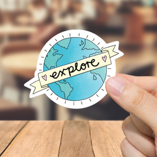 Durable, vinyl, die-cut, Explore Earth Sticker