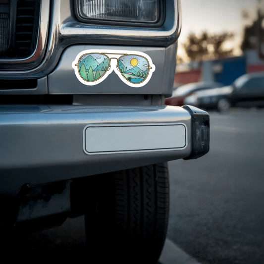 Durable, vinyl, die-cut, Outdoor View Glasses Sticker.
