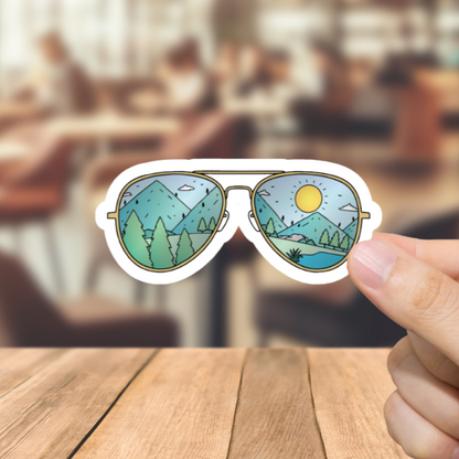 Durable, vinyl, die-cut, Outdoor View Glasses Sticker.