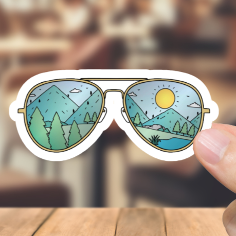 Durable, vinyl, die-cut, Outdoor View Glasses Sticker.