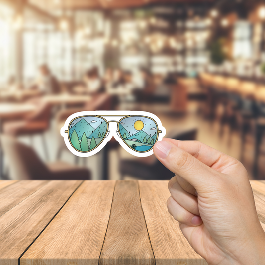 Durable, vinyl, die-cut, Outdoor View Glasses Sticker.