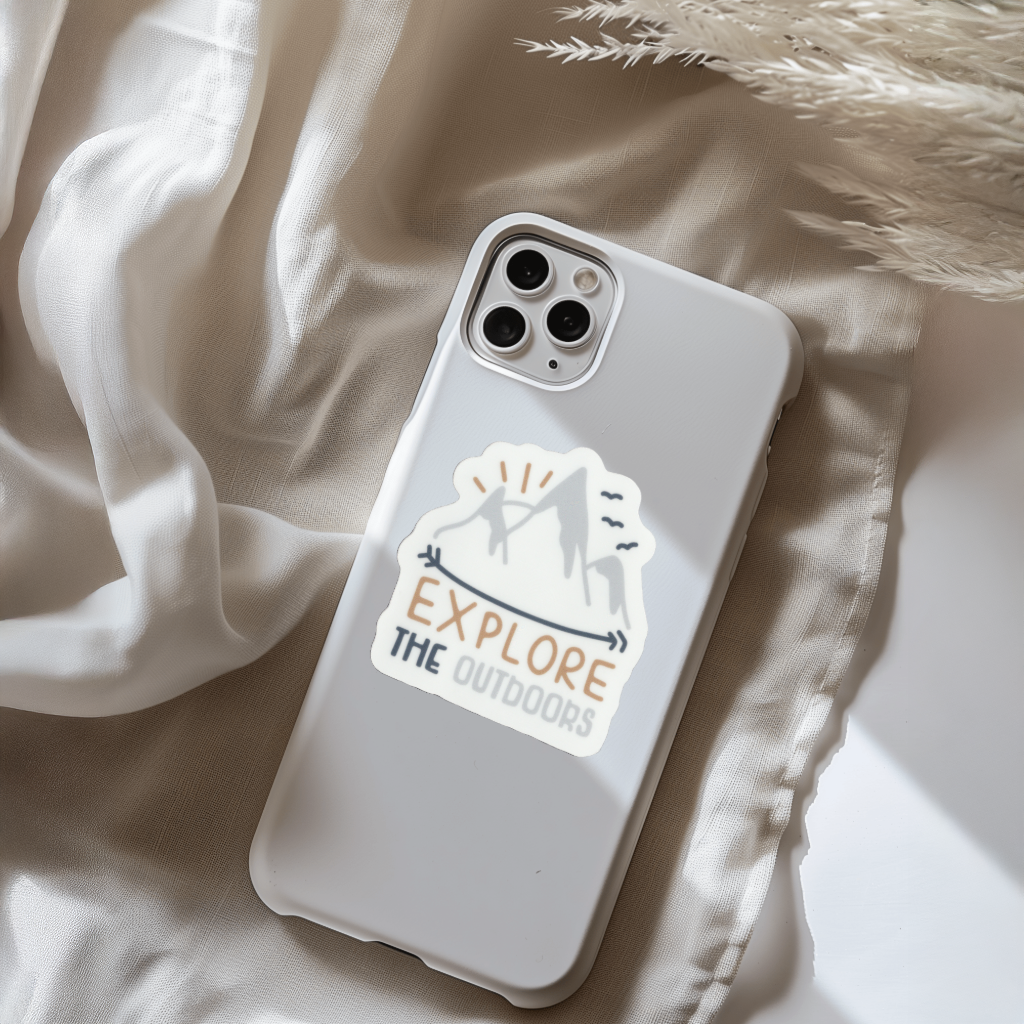 Durable, vinyl, die-cut, Explore The Outdoors Sticker.