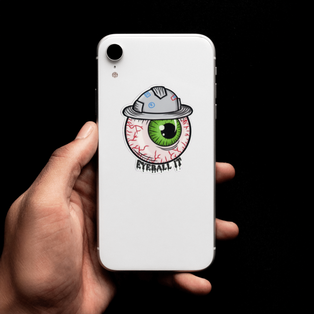 Durable, vinyl, die-cut, Eyeball IT Wearing A Hat Sticker.