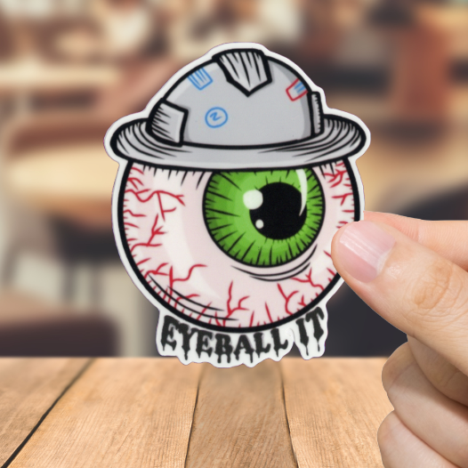 Durable, vinyl, die-cut, Eyeball IT Wearing A Hat Sticker.