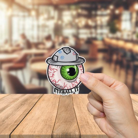 Durable, vinyl, die-cut, Eyeball IT Wearing A Hat Sticker.