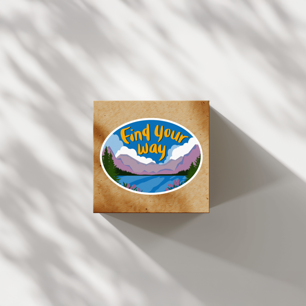 Durable, vinyl, die-cut, Find Your Way Sticker.